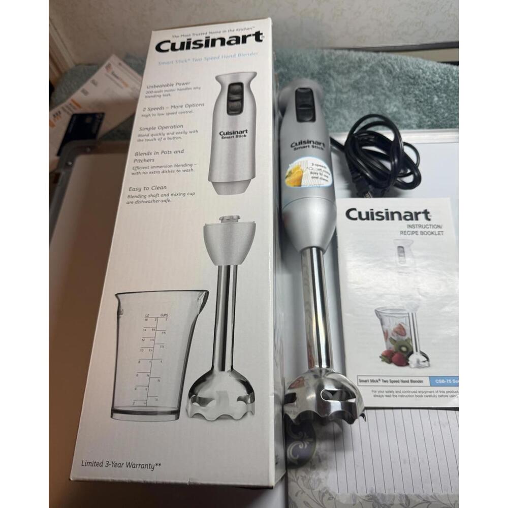 New Cuisinart Smart Stick Two Speed Hand Blender Model CSB-75BC 200 Watt Silver